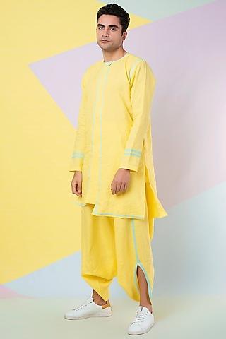 yellow linen kurta set