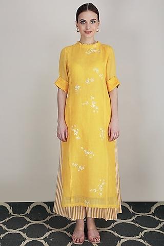 yellow linen printed tunic