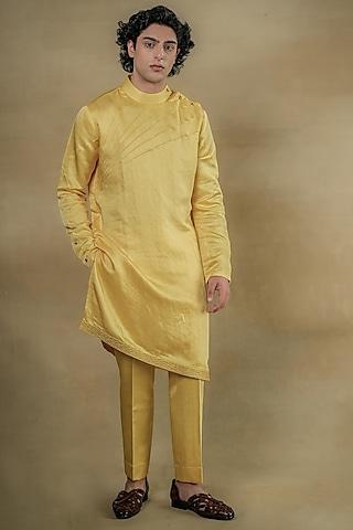 yellow linen silk kurta set