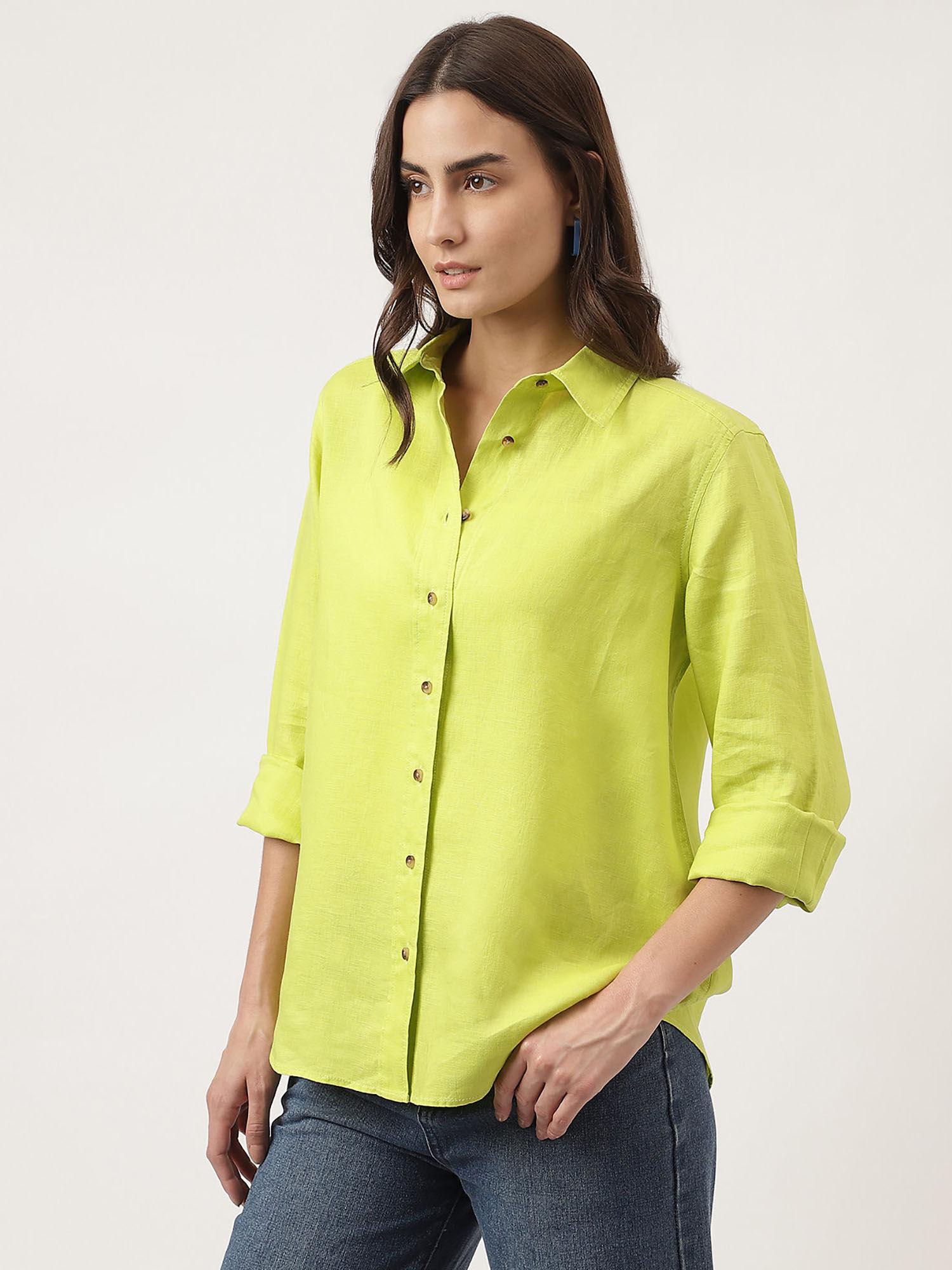 yellow linen spread collar shirt