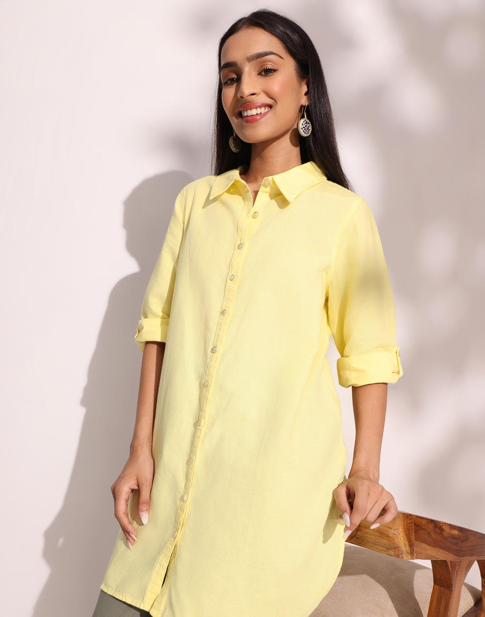 yellow linen thigh length tunic