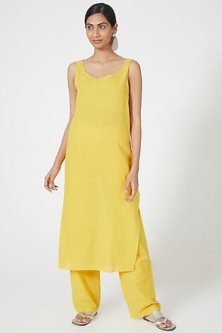 yellow linen tunic set