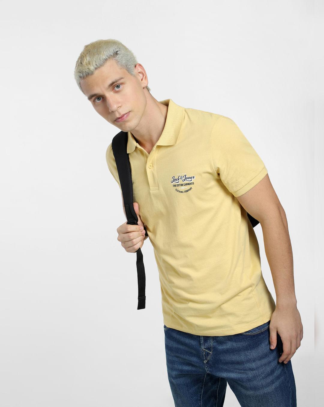 yellow logo print polo neck t-shirt