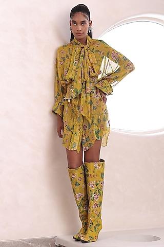 yellow lurex georgette shirt dress