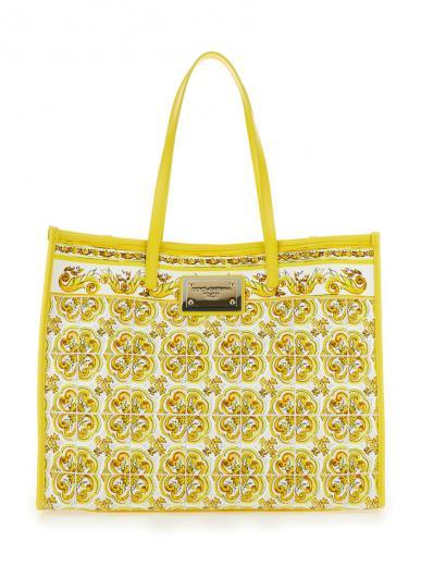 yellow majolica-print canvas tote bag