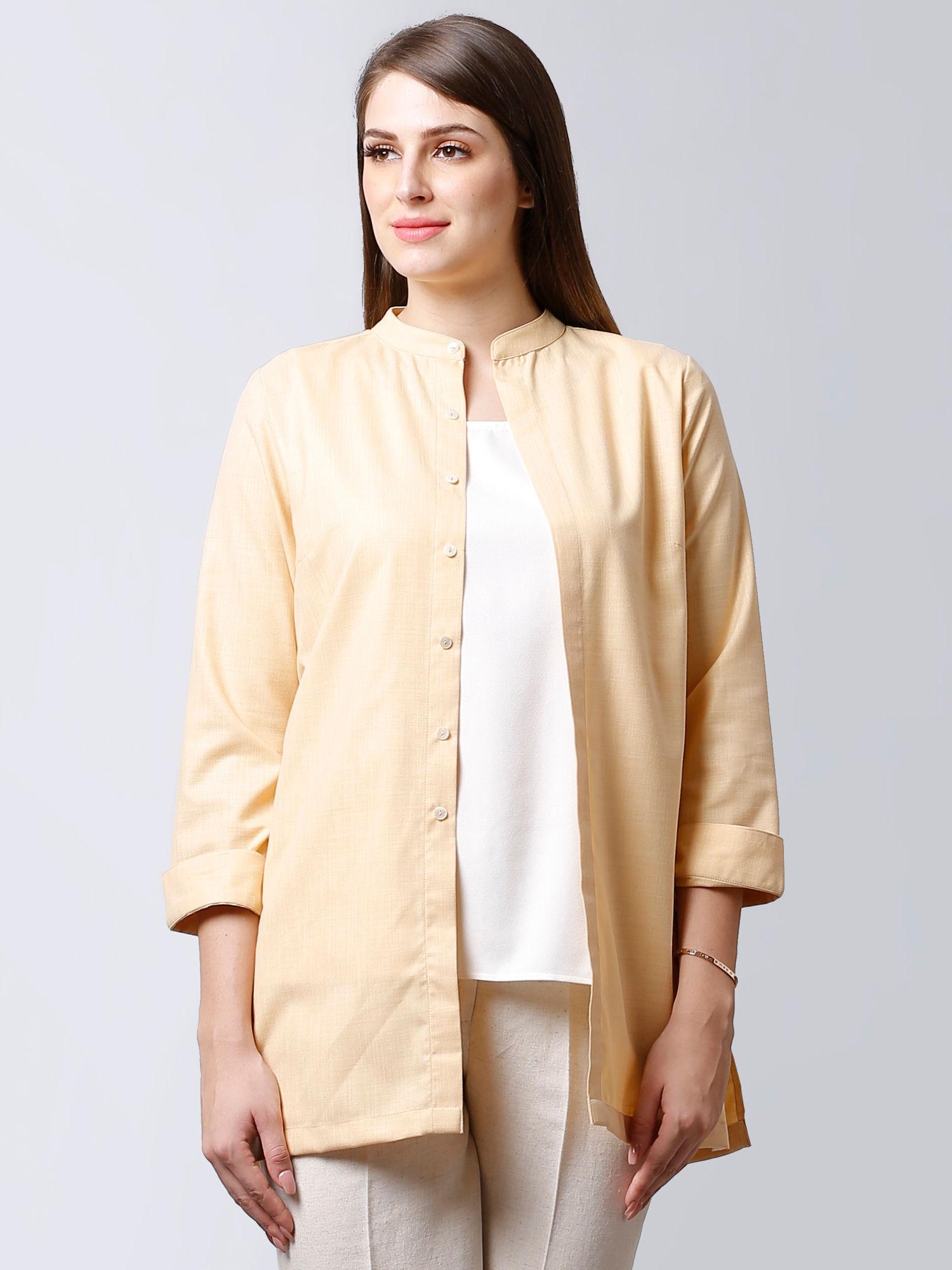 yellow mandarin collar shirt