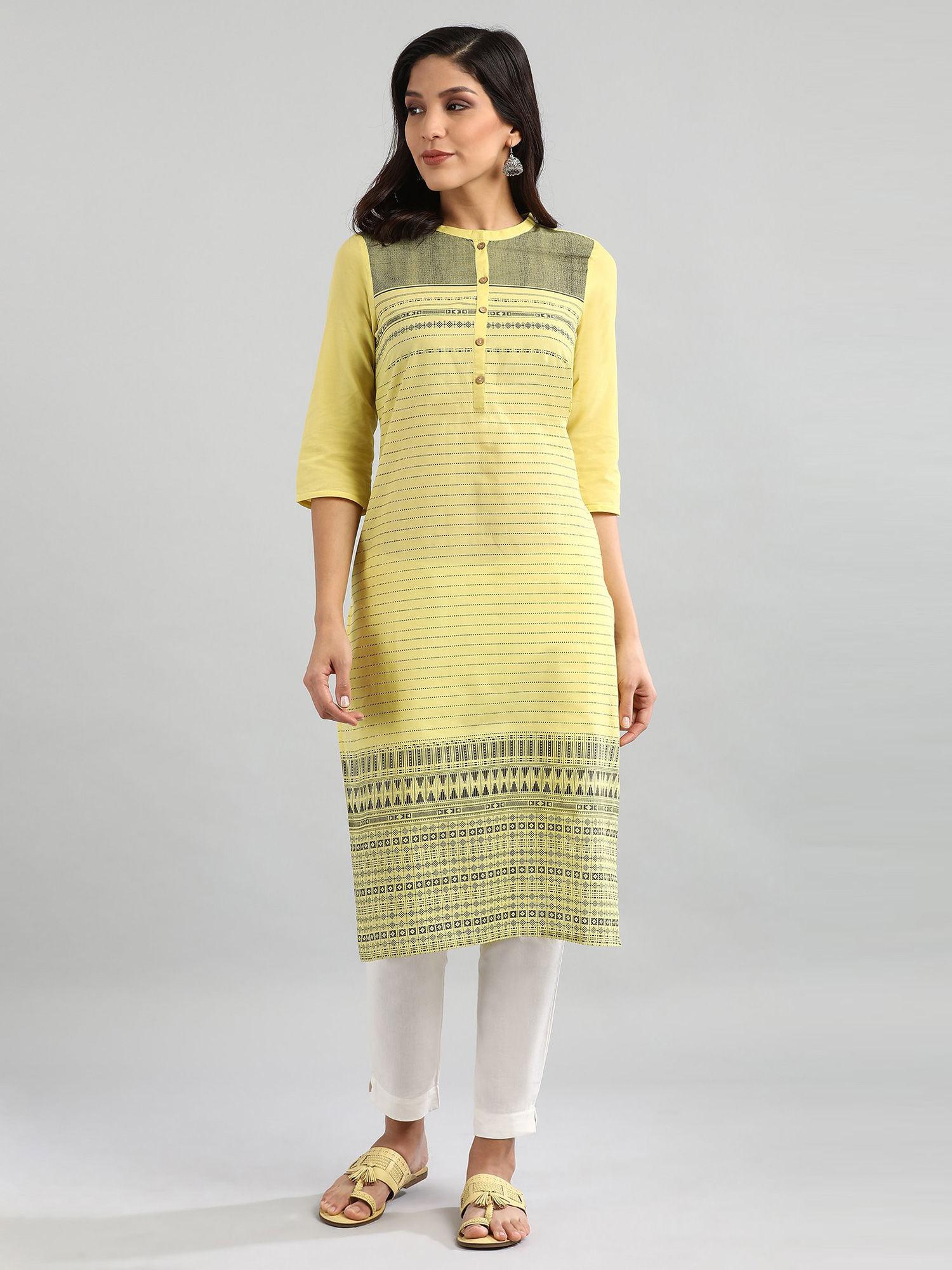 yellow mandarin neck printed kurta