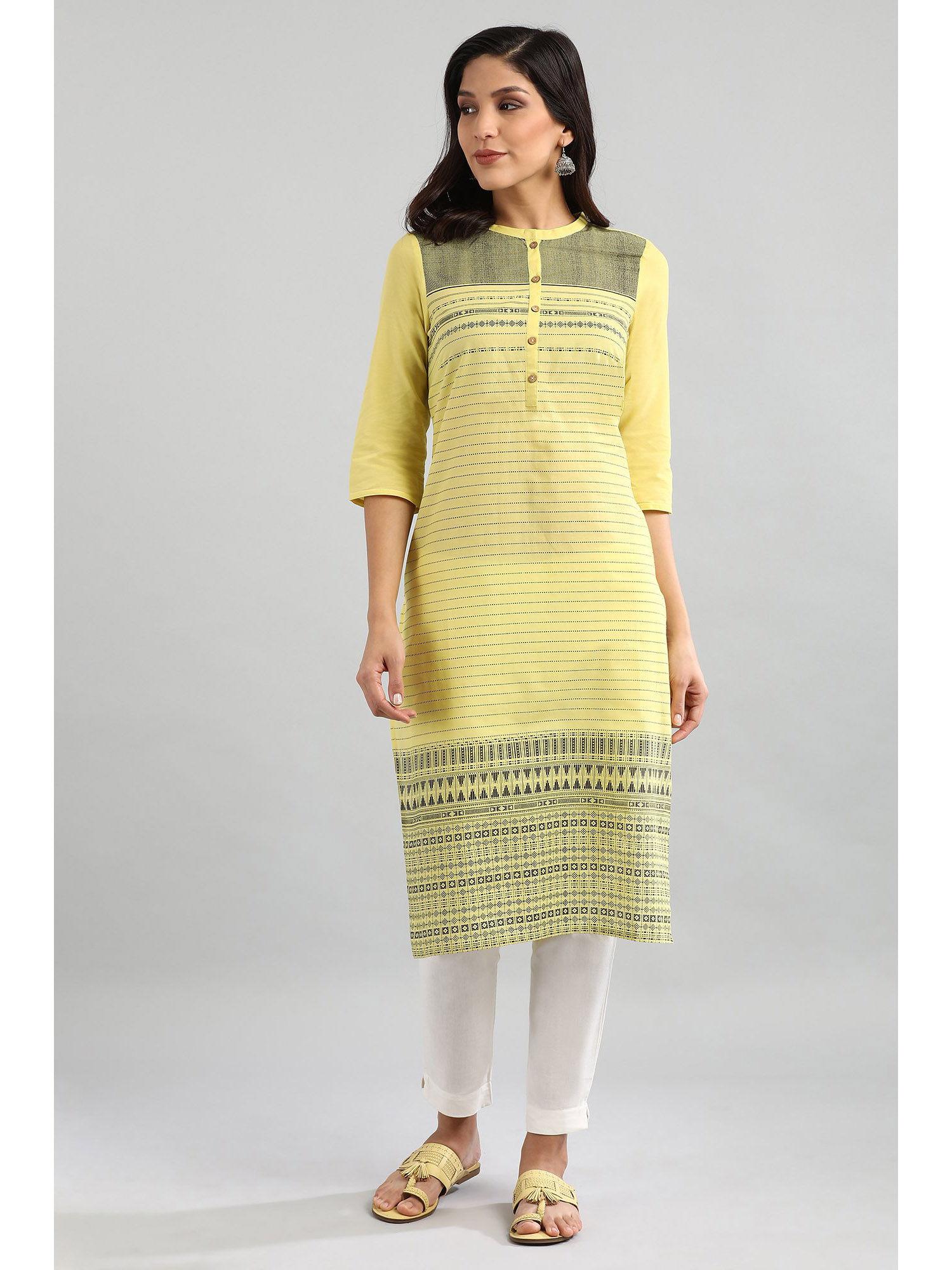 yellow mandarin neck printed kurta