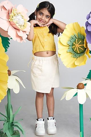yellow mangalgiri cotton printed crop top for girls