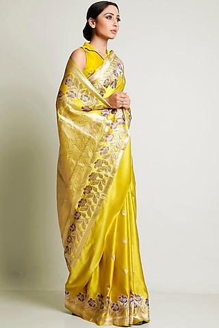 yellow meenakari saree set