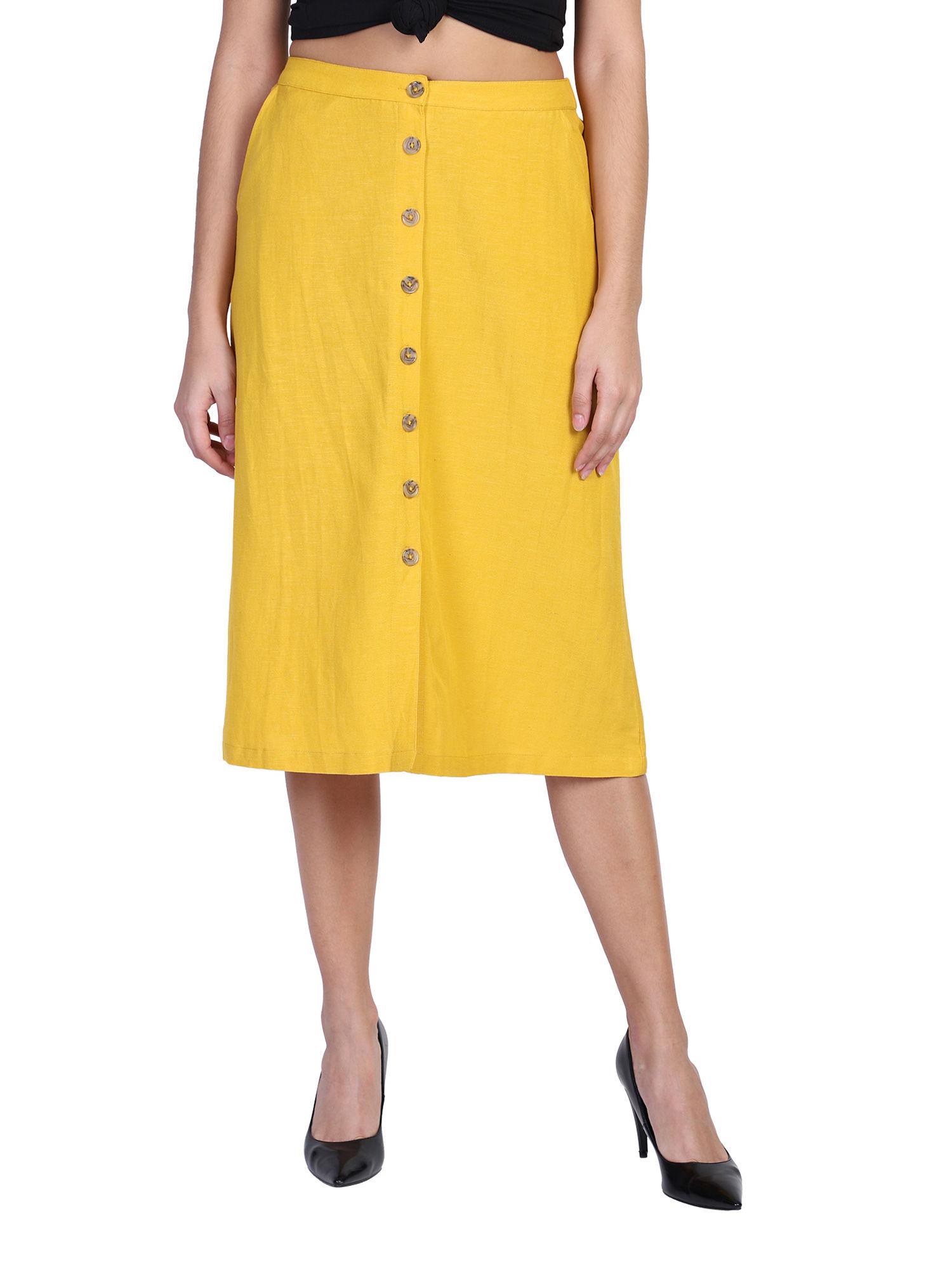 yellow midi a-line skirt