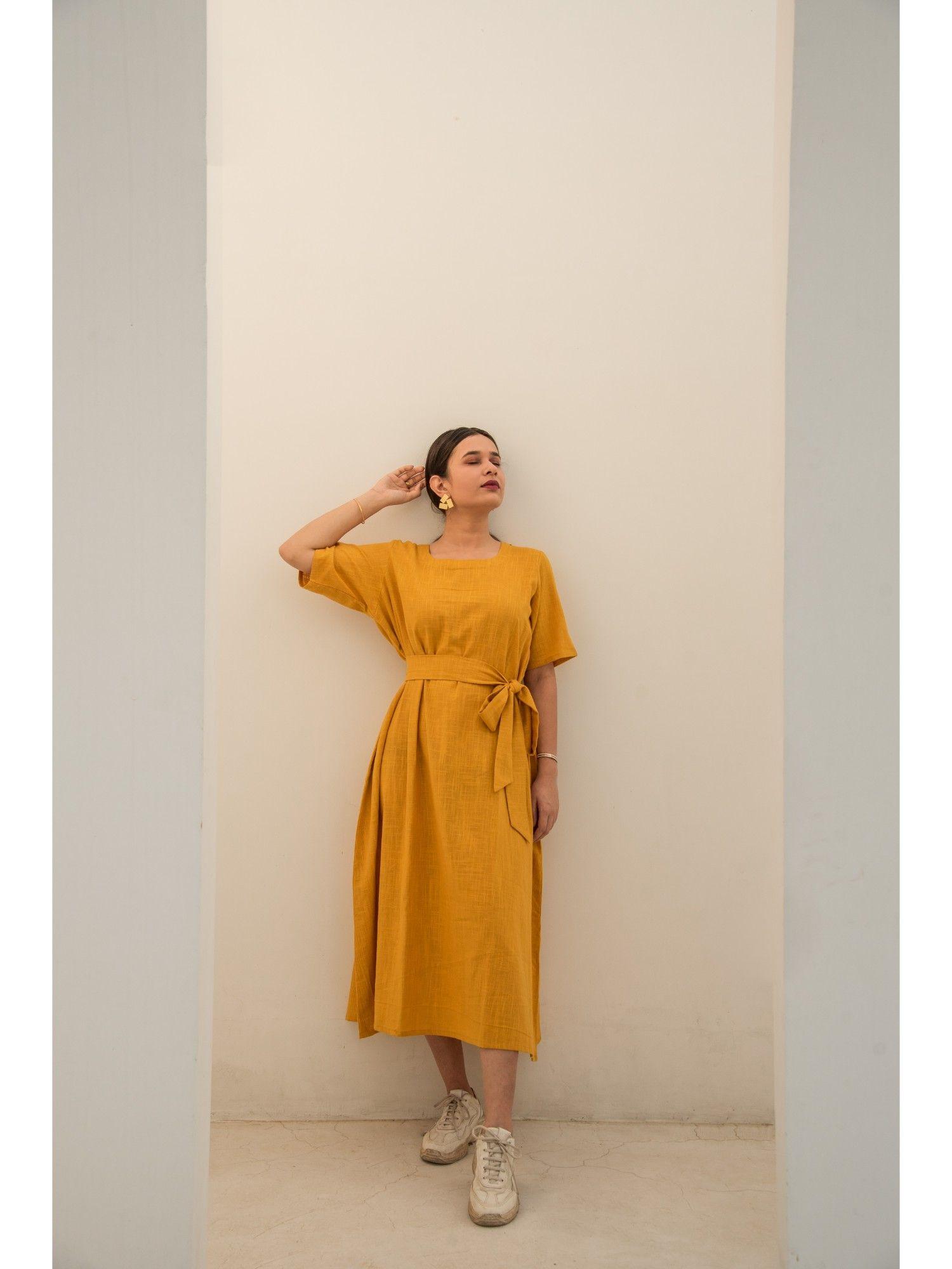 yellow midi dress