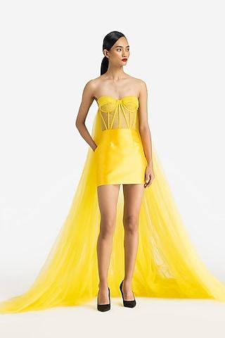 yellow mikado corset mini dress