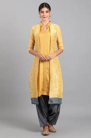 yellow mock layered kurta