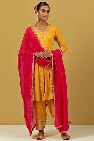 yellow modal cotton hand embroidered kurta set