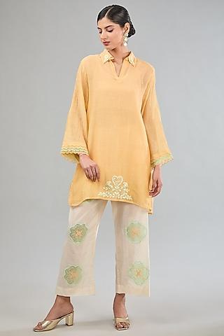 yellow mul applique embroidered tunic