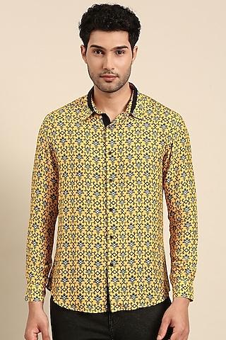 yellow muslin printed shirt