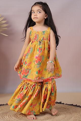 yellow muslin sharara set for girls