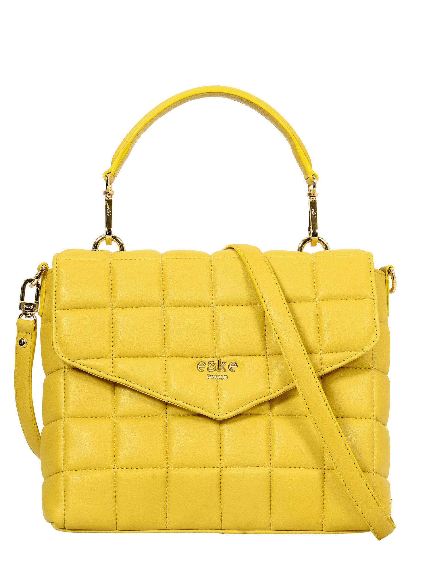 yellow nappa patterned square satchel for women