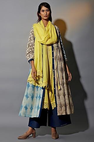 yellow natural dyed cotton blend tunic set