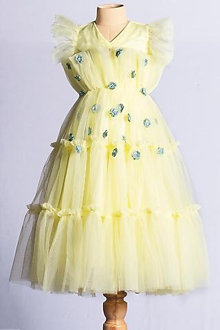 yellow net ruffled gown for girls