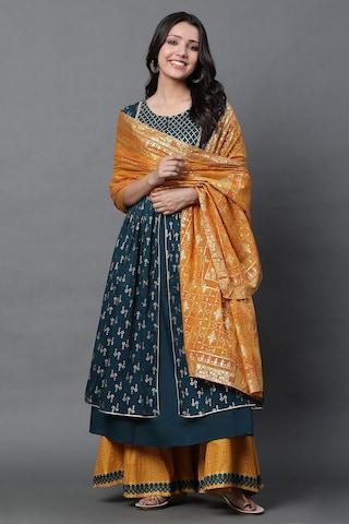 yellow ochre print cotton dupatta