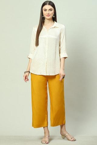 yellow ochre solid ankle-length casual women straight fit palazzo