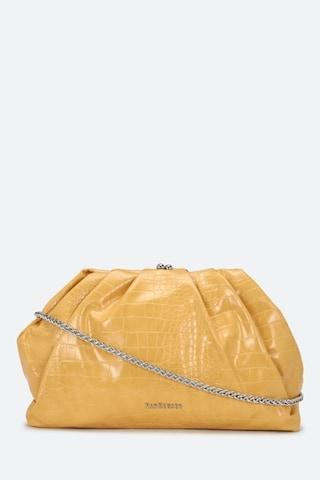 yellow ochre textured formal leather women sling bag