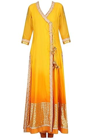yellow ombre embroidered angrakha anarkali set