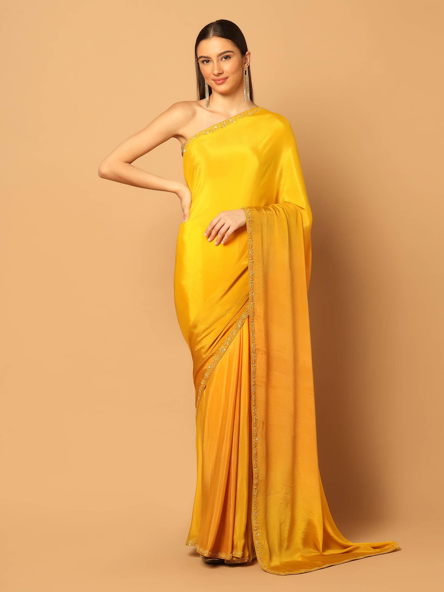 yellow ombre saree with unstitched blouse