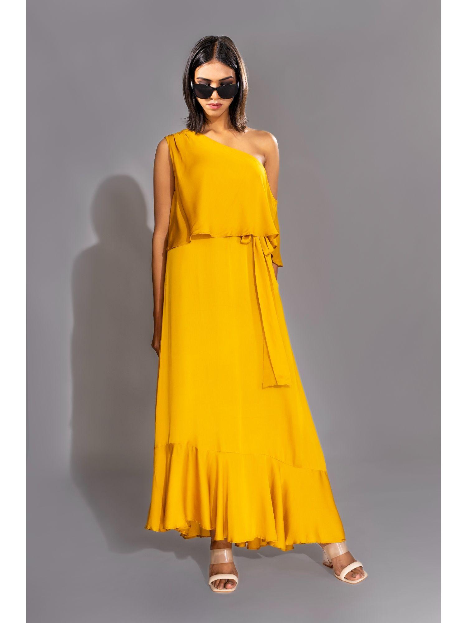 yellow one shoulder maxi dress (set of 2)