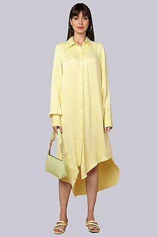 yellow organic orange fibre fabric asymmetrical shirt dress