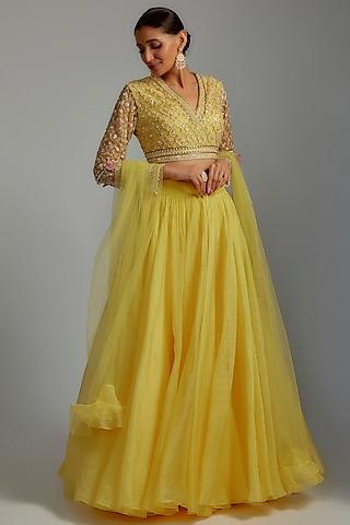 yellow organza & net lehenga set