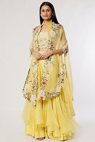 yellow organza cape set