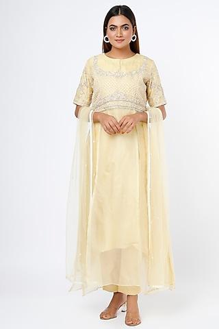 yellow organza layered tunic set