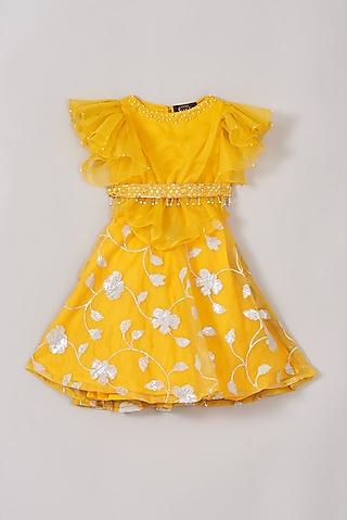 yellow organza lehenga set for girls