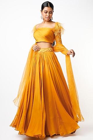 yellow organza lehenga set