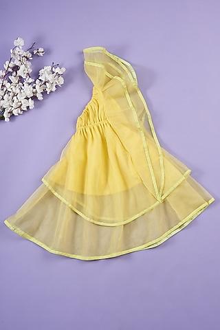 yellow organza off-shoulder gown for girls