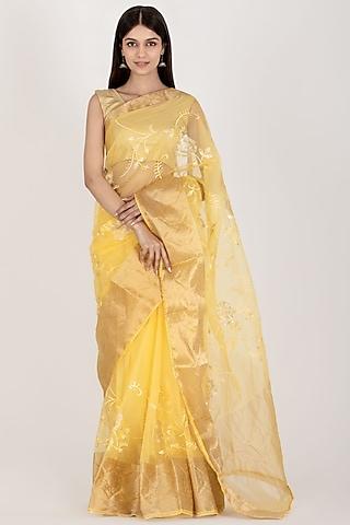 yellow organza saree