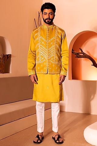 yellow padma silk hand embroidered waistcoat