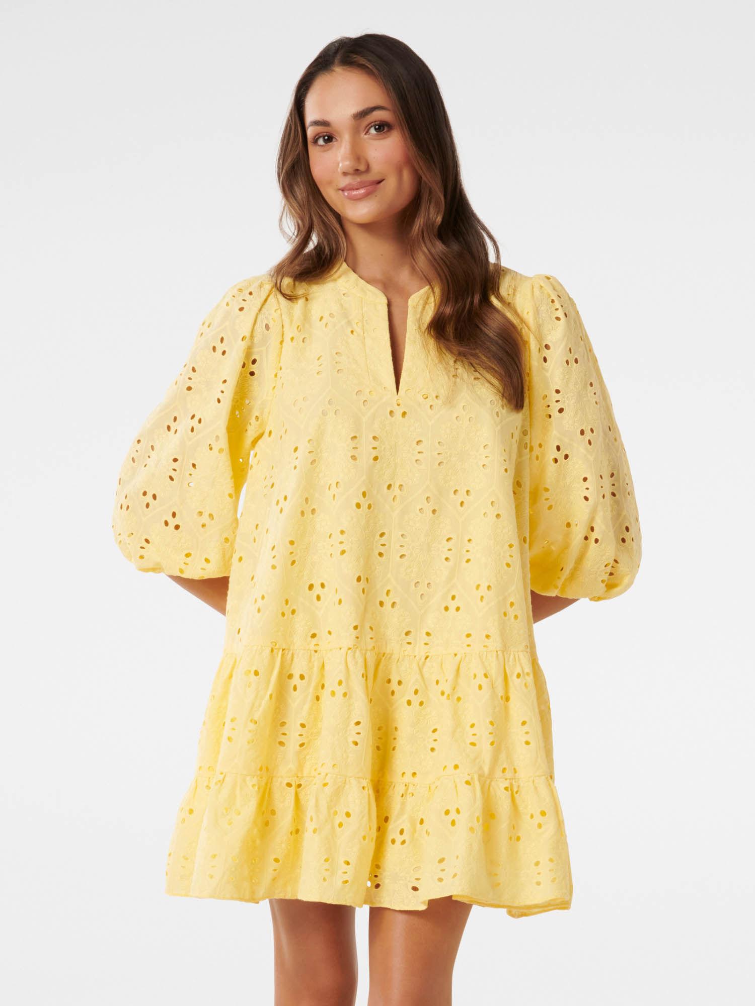 yellow palermo petite broderie mini dress