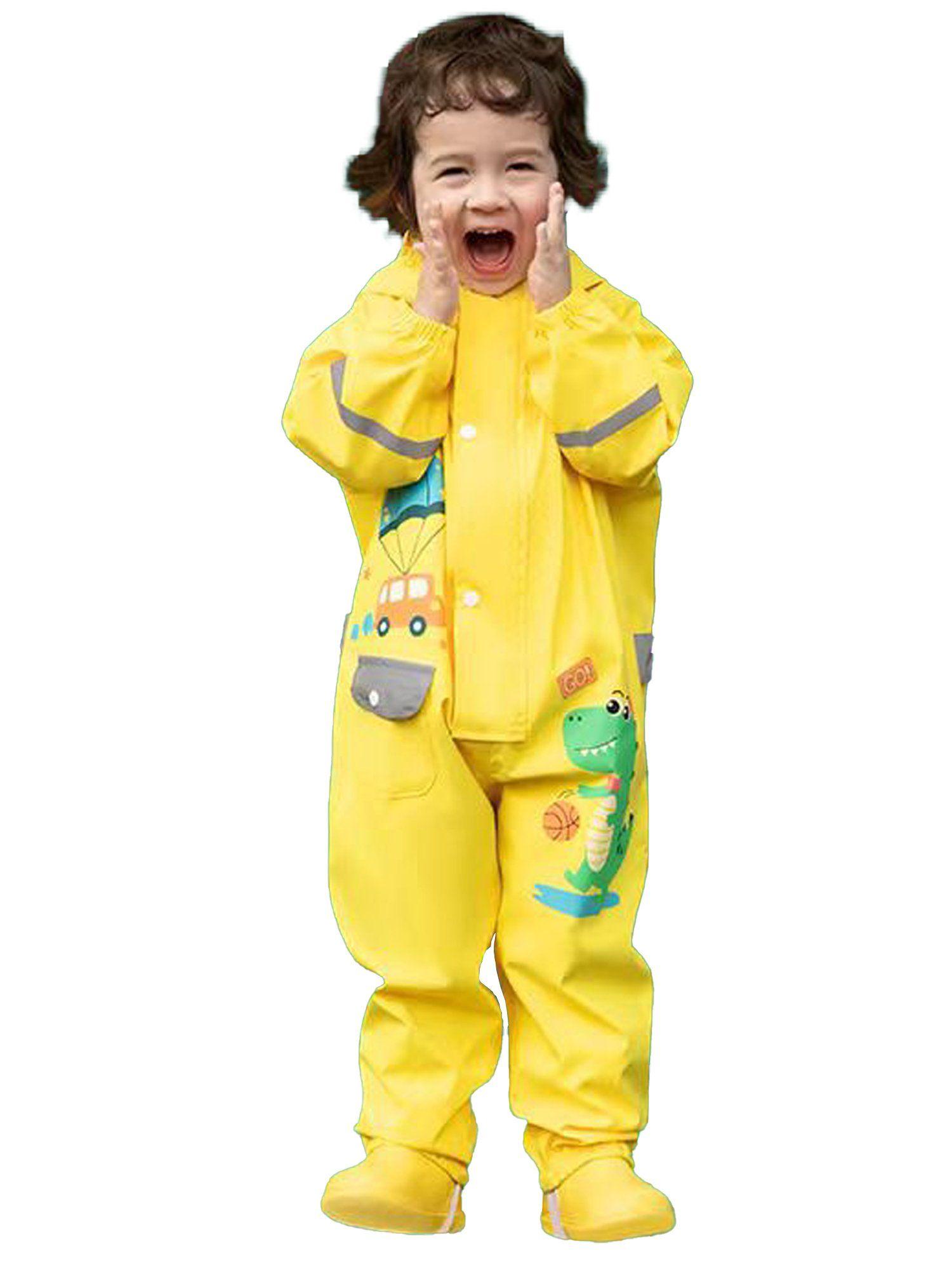 yellow parachute dino theme full jumpsuit raincoat