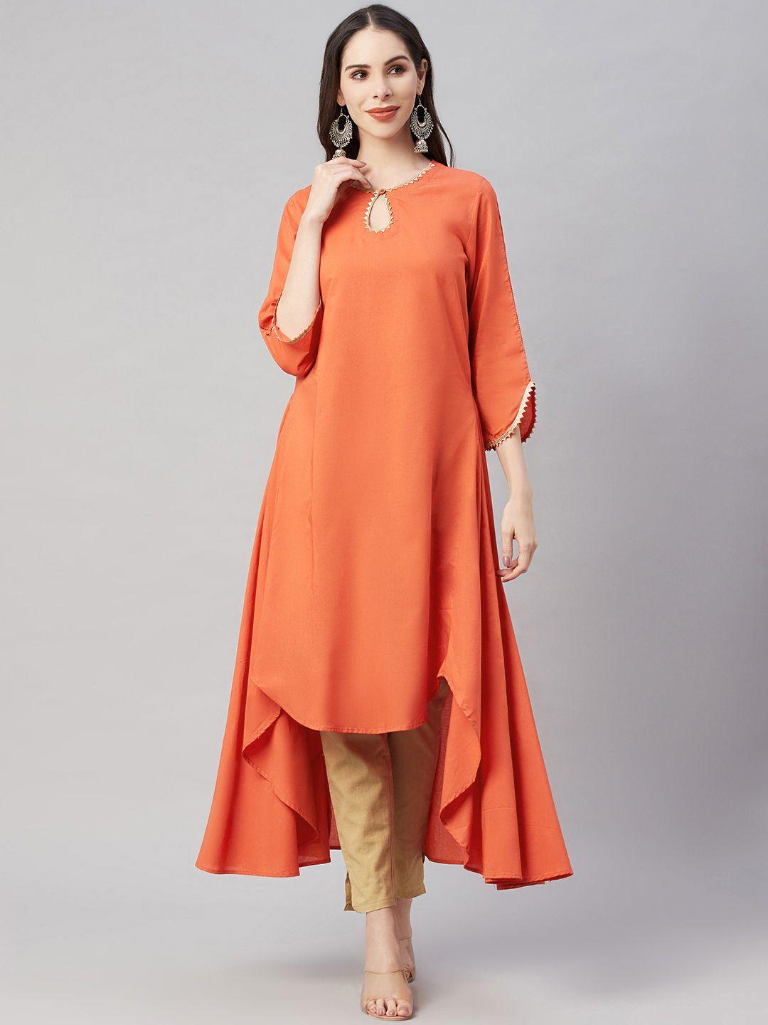 yellow parrot women orange keyhole neck kurta