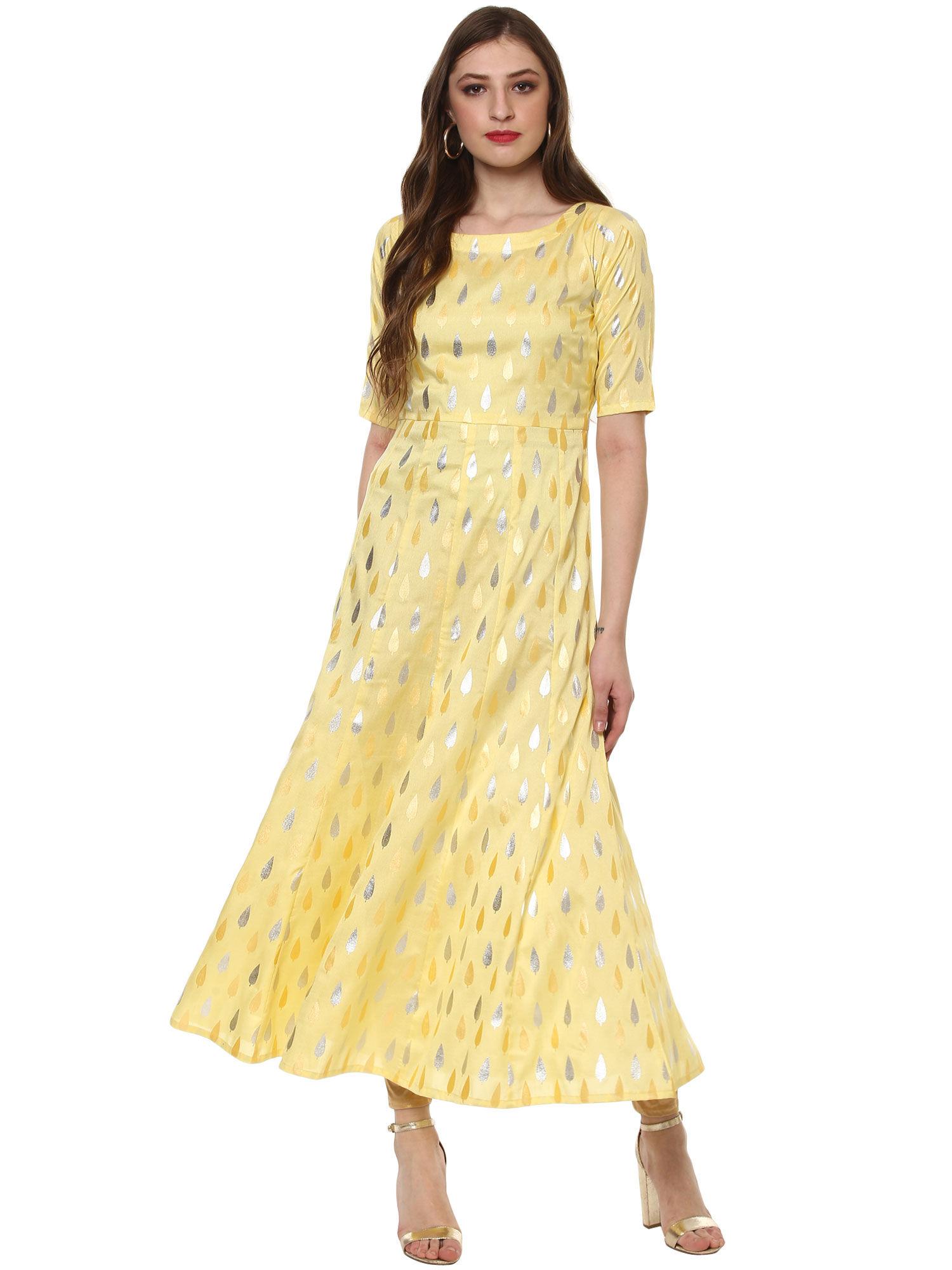 yellow partywear long anarkali kurta