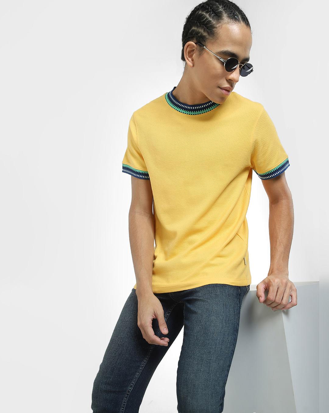 yellow patchwork detail t-shirt