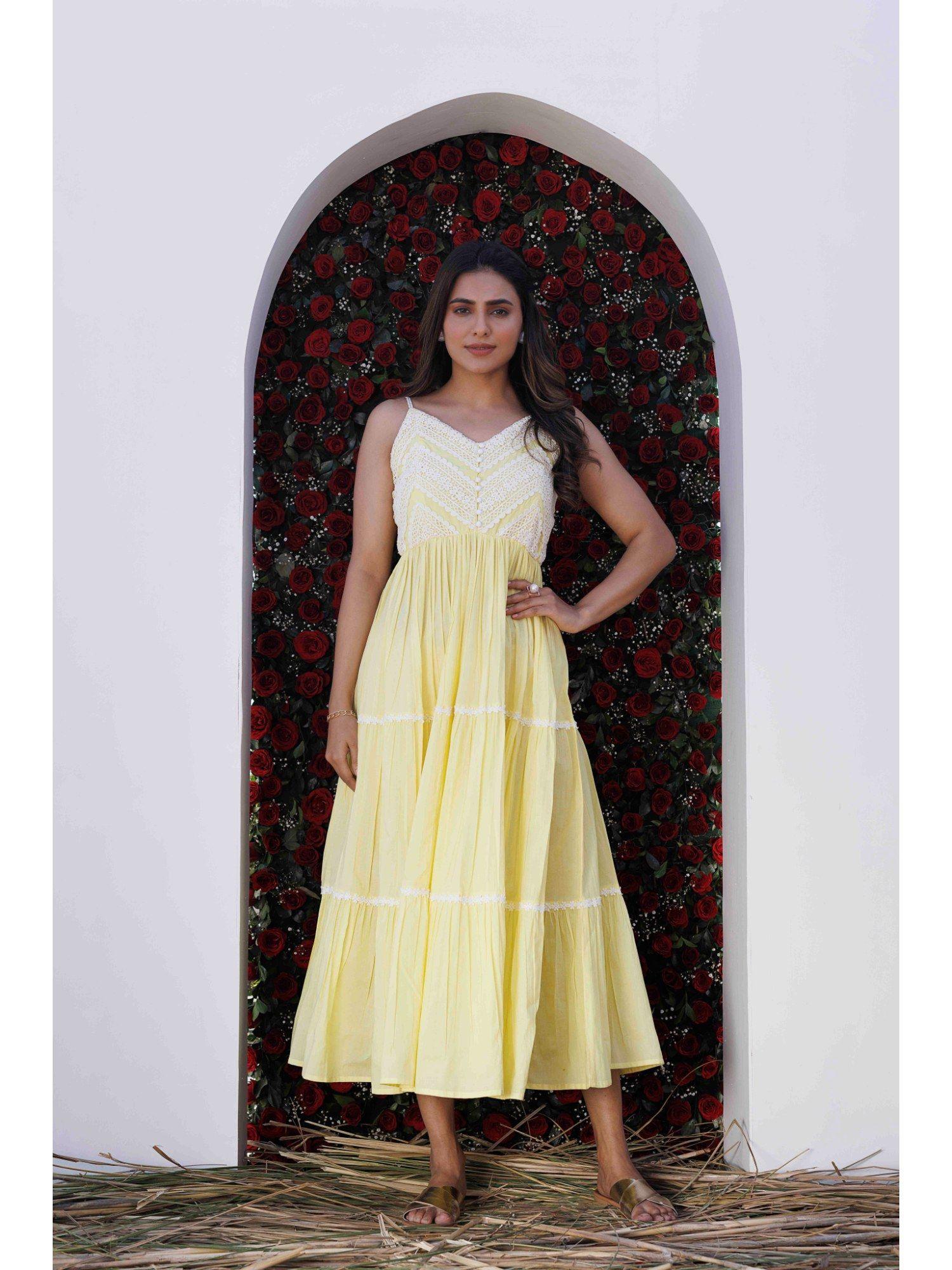 yellow pear midi dress