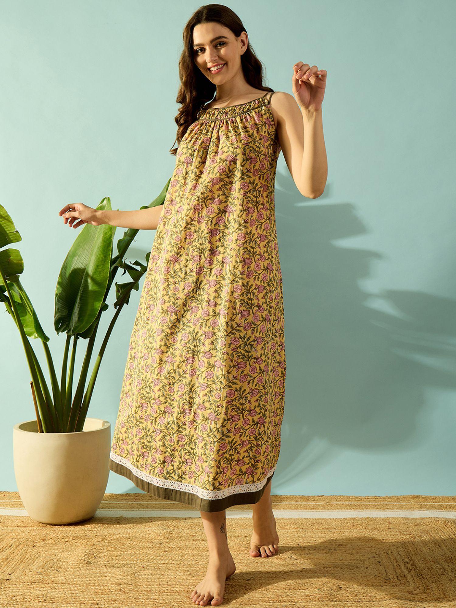 yellow petals cotton night dress