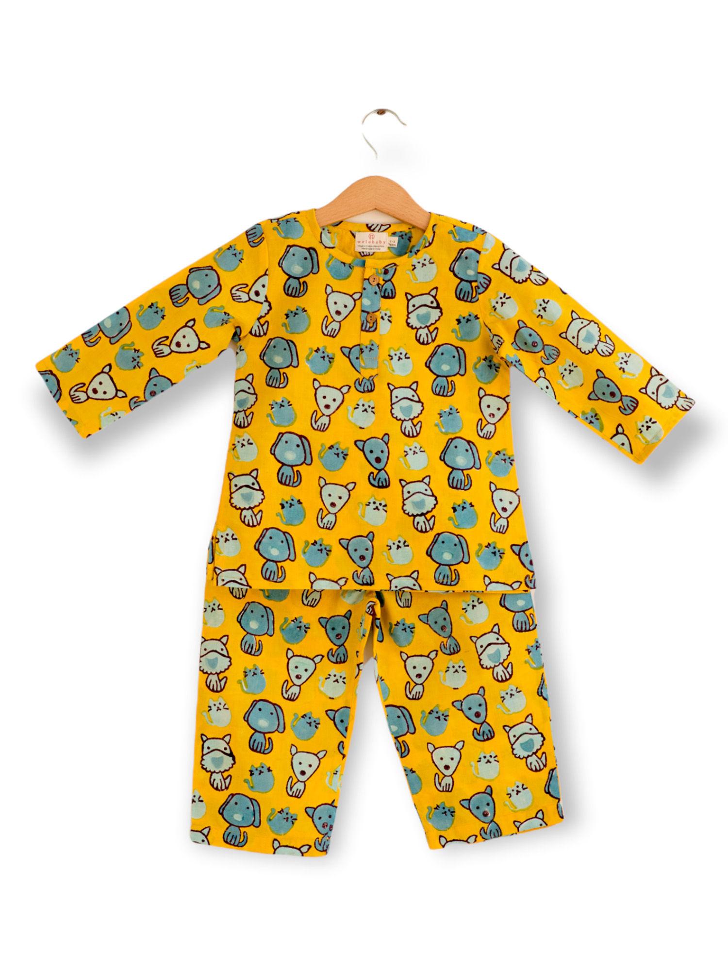 yellow pets organic cotton pyjama set (set of 2)