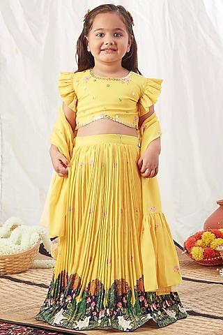 yellow pichwai printed lehenga set for girls