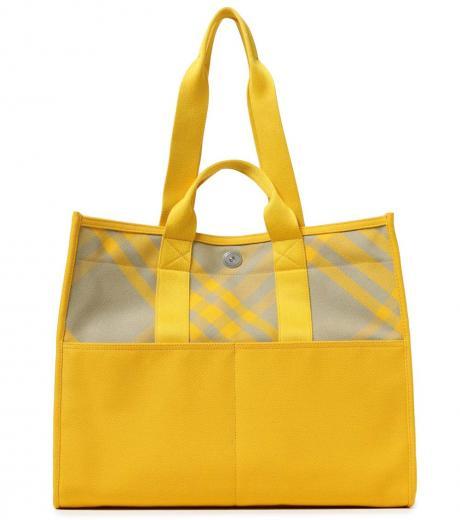 yellow plaid check large tote